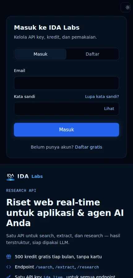 IDA Labs mobile-sized public page preview