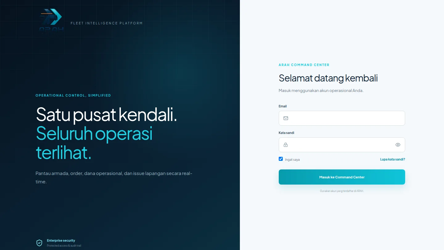 ARAH Fleet public landing or login screenshot; not verified application functionality