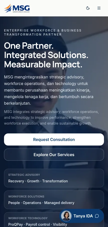 MSG Corporate mobile-sized public page preview