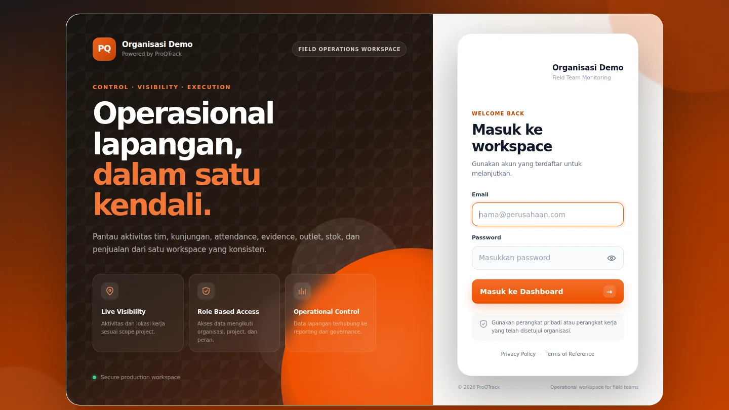 ProQTrack public landing or login screenshot; not verified application functionality